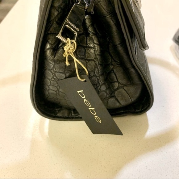 Bebe Black Pearl Croc Leather Mini Satchel Crossbody Bag - Picture 6 of 13